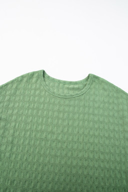Grass Green Solid Color Textured Batwing Sleeve Tee