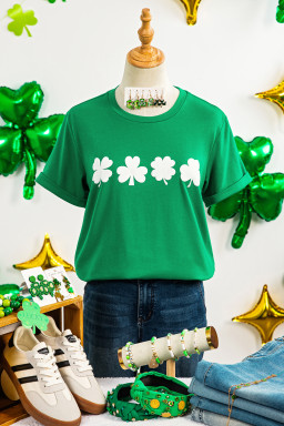 Bright Green St Patricks Day Clover Printed Casual T Shirt