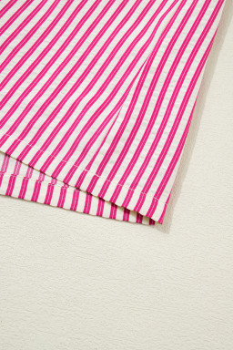 Rose Stripe Shirred Yoke Ruffled Short Sleeve Blouse