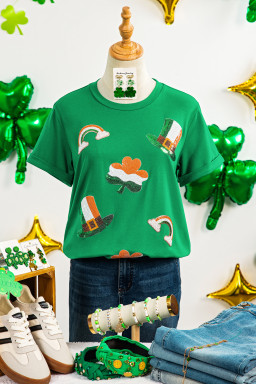 Bright Green St Patricks Day Elements Sequin Graphic Tee