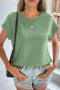 Grass Green Solid Color Textured Batwing Sleeve Tee