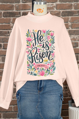 Apricot Pink He is Risen Floral Christian Easter Mock Neck Sweatshirt