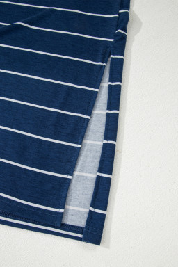 Blue Gray Stripe Print Open Back Sleeveless Maxi Dress with Slits