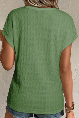 Grass Green Solid Color Textured Batwing Sleeve Tee