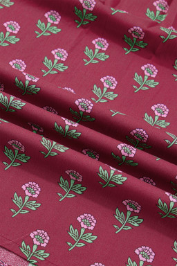 Red Contrast Collared V Neck Ricrac Trim Short Puff Sleeve Flower Blouse