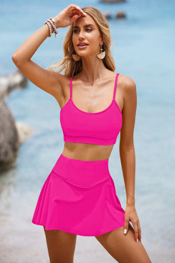 Rose Active Bikini High Waist Swim Skort 2pcs Bathing Suit