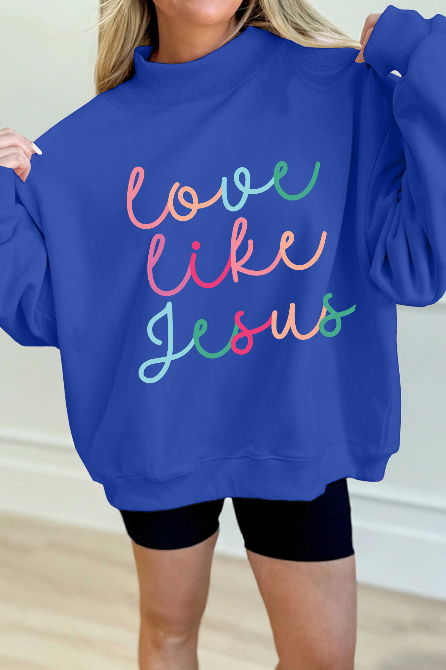 Dark Blue Love Like Jesus Mock Neck Sweatshirt