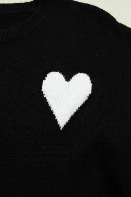 Black Heart Detail Contrast Cuffs Baggy Sweater