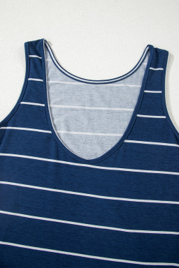 Blue Gray Stripe Print Open Back Sleeveless Maxi Dress with Slits