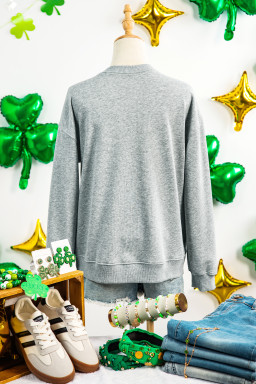 Gray Tiny Clover Embroidered Drop Shoulder Casual Sweatshirt