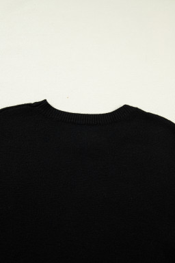 Black Heart Detail Contrast Cuffs Baggy Sweater