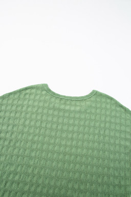 Grass Green Solid Color Textured Batwing Sleeve Tee
