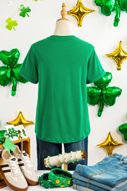 Bright Green St Patricks Day Clover Printed Casual T Shirt