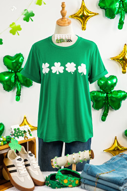 Bright Green St Patricks Day Clover Printed Casual T Shirt