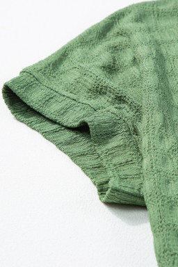 Grass Green Solid Color Textured Batwing Sleeve Tee