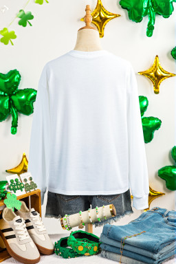 White Mardi Gras Festive Elements Sequin Graphic Long Sleeve Tee