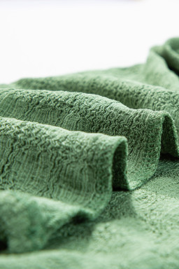 Grass Green Solid Color Textured Batwing Sleeve Tee