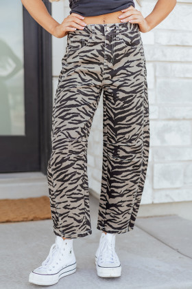 Jeans amples estampats de ratlles de zebra grises