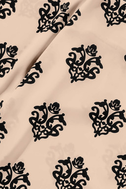 Khaki Damask Floral Print Contrast V Neck 3/4 Sleeve Blouse