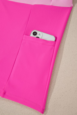 Rose Red Contrast Trim Neckline Active Shorts Attached One Piece Swim Dress