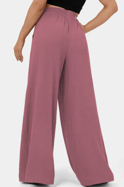 Rose Tan High Waisted Tie Front Side Pocket Wide Leg Flowy Casual Pants