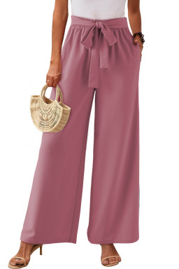 Rose Tan High Waisted Tie Front Side Pocket Wide Leg Flowy Casual Pants