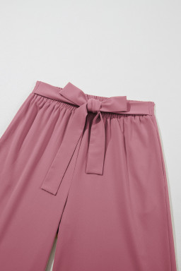 Rose Tan High Waisted Tie Front Side Pocket Wide Leg Flowy Casual Pants