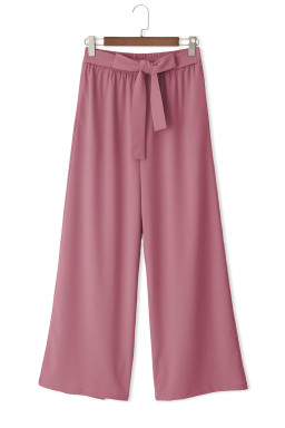 Rose Tan High Waisted Tie Front Side Pocket Wide Leg Flowy Casual Pants