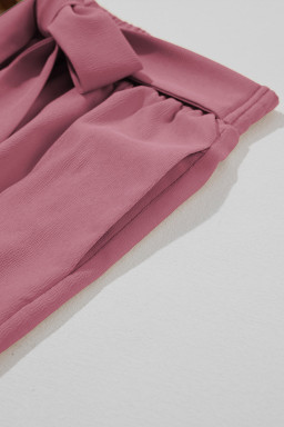 Rose Tan High Waisted Tie Front Side Pocket Wide Leg Flowy Casual Pants