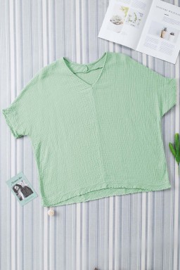 Green Frayed Batwing Sleeve Textured Cotton Blouse