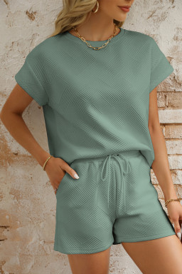 Mineral Blue Textured Short Sleeve Top and Shorts Set
