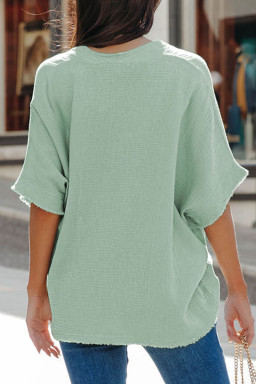 Green Frayed Batwing Sleeve Textured Cotton Blouse
