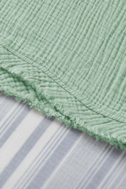 Green Frayed Batwing Sleeve Textured Cotton Blouse