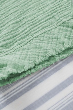 Green Frayed Batwing Sleeve Textured Cotton Blouse