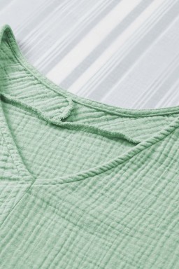 Green Frayed Batwing Sleeve Textured Cotton Blouse