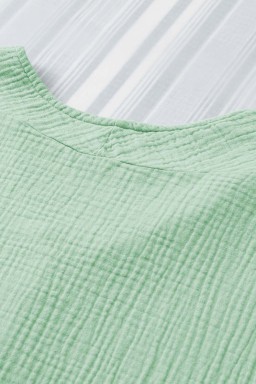 Green Frayed Batwing Sleeve Textured Cotton Blouse