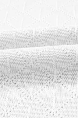 White Pointelle Rhombus Knit Plus Size V Neck Loose Top