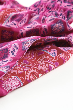 Purple Tiered Paisley Print Pocketed Maxi Skirt