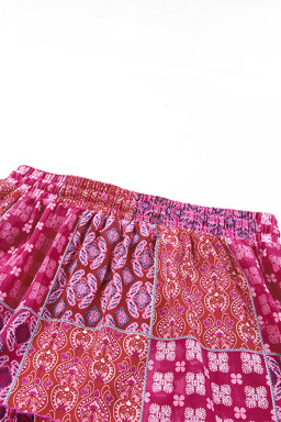 Purple Tiered Paisley Print Pocketed Maxi Skirt