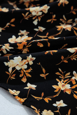 Black Boho Floral Smocked Bust Ruffled Peplum Blouse