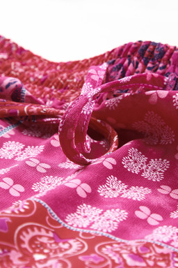 Purple Tiered Paisley Print Pocketed Maxi Skirt