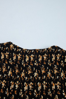 Black Boho Floral Smocked Bust Ruffled Peplum Blouse