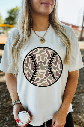 White Camouflage Baseball Womens Casual Tee