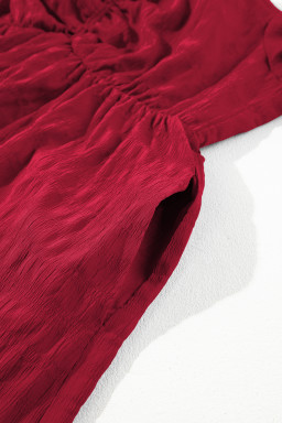 Red Plus Size Short Sleeve Lace-up High Waist Midi Dress