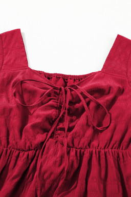 Red Plus Size Short Sleeve Lace-up High Waist Midi Dress