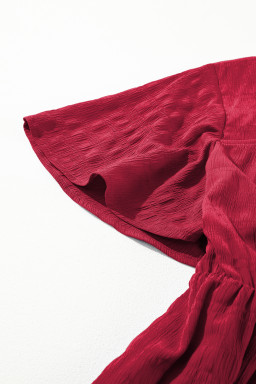 Red Plus Size Short Sleeve Lace-up High Waist Midi Dress