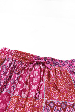 Purple Tiered Paisley Print Pocketed Maxi Skirt