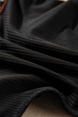 Black Ribbed Knit Tribal Contrast Detail 2pcs High Waist Swimsuit