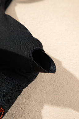 Black Ribbed Knit Tribal Contrast Detail 2pcs High Waist Swimsuit