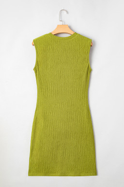 Spinach Green Solid Color Textured Ruched Side Bodycon Tank Dress